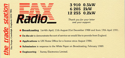 Radiofax Station QSL Card