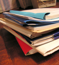 Large pile of court document files